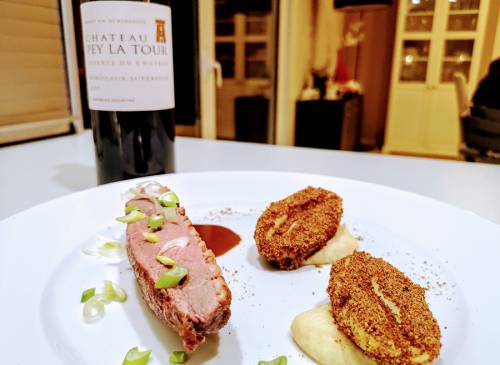 Magret de canard, café, céleri et pomme de terre