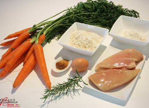 Crunchy chicken with carrot chips