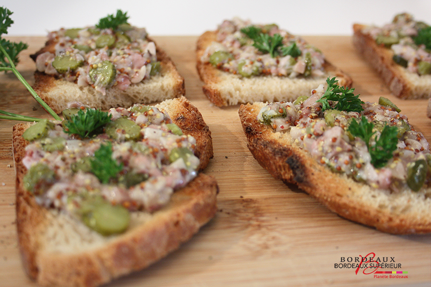 Pig trotter tartines with cornichons