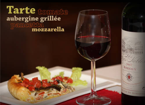 La Tarte à la tomate, à l’aubergine grillée, à la pancetta et à la mozzarella