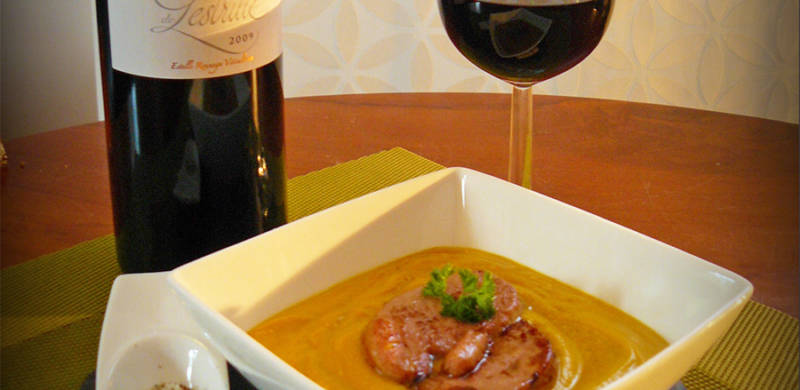 Le velouté de potimarron au foie gras poêlé